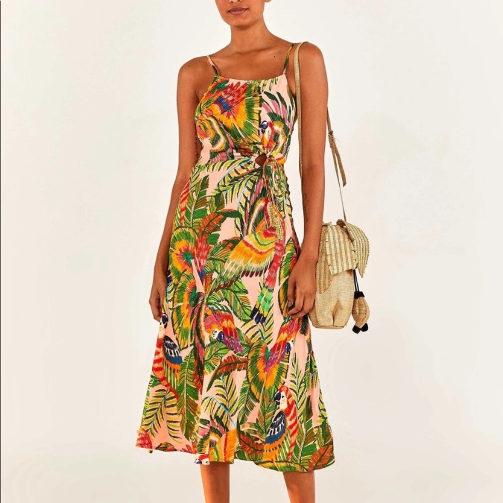 NWT Farm Rio midi macaw dress. Sz M